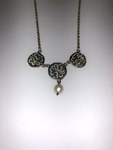 Load image into Gallery viewer, Authentic Vintage Pandora Pendant Necklace 14k Gold 16.5-17.5” Pearl Diamond
