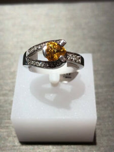 Unique 14k White Gold Yellow Sapphire And Diamonds Ring