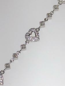 Authentic Sterling Silver Unique Zirconia Hearts Bracelet Bangle Rhodium