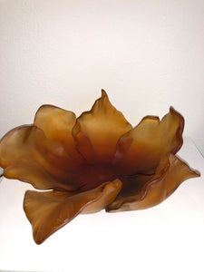 DAUM France Pate De Verre Tulip Art Glass Bowl Amber