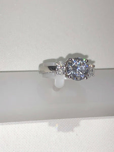 Sterling Silver Unique Zirconia Ring Rhodium Engagement Wedding Size 7