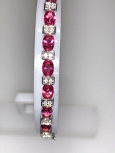 Load image into Gallery viewer, Authentic Sterling Silver Unique Zirconia Red Pink Bracelet Bangle Rhodium
