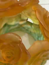 Load image into Gallery viewer, DAUM Pate De Verre Glass Green And Orange Candle Holder Rose Numbered Edition
