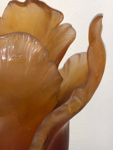DAUM France Pate De Verre Tulip Art Glass Vase Amber