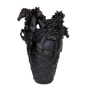 DAUM France Pate De Verre Crystal Vase Horse Black Noir Magnum Cheval