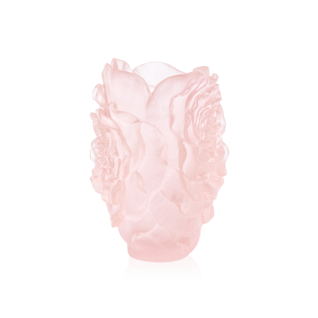 DAUM France Pate De Verre Cameila Small Rose Crystal Art Glass Vase