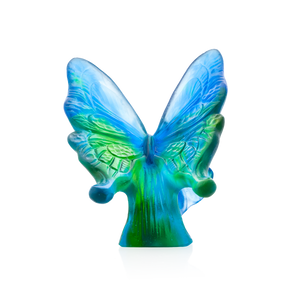 DAUM France Pate De Verre Tulip Art Glass Butterfly Blue Green