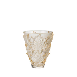 Lalique Crystal Champs-Elysees Vase Leaf Gold Luster