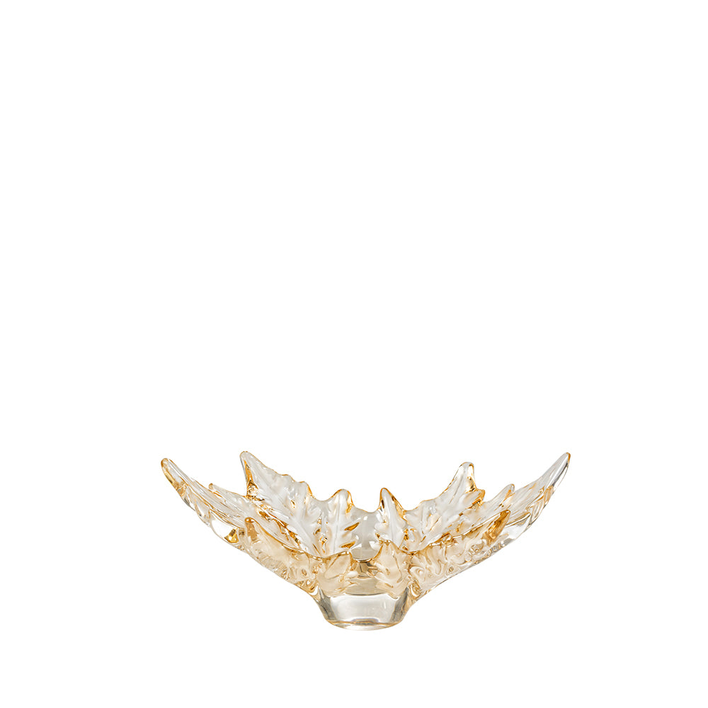 Lalique Crystal Champs-Elysees Bowl Gold Luster Leaf Small