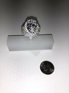 Sterling Silver Unique Zirconia Ring Rhodium Wedding Engagement Size 7