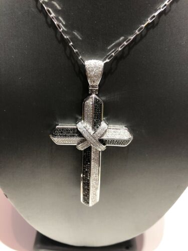 Unique One-of-a-kind 10k White Gold Diamond Pendant Necklace Cross