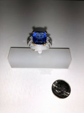 Load image into Gallery viewer, Sterling Silver Unique Zirconia Sapphire Tanzanite Tone Ring Rhodium Size 7
