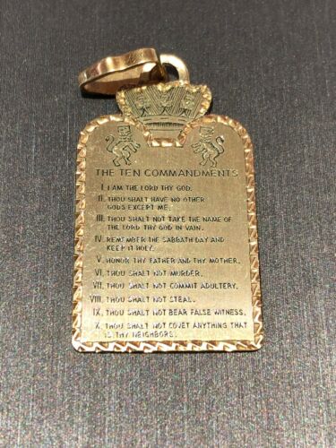 Vintage 14k Yellow Gold Ten Commandments Charm Pendant