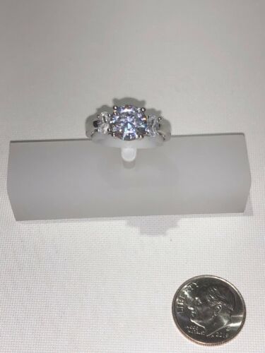 Sterling Silver Unique Zirconia Ring Rhodium Engagement Wedding Size 7