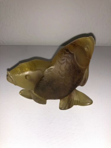 DAUM France Pate De Verre Art Glass Carps Fish Amber