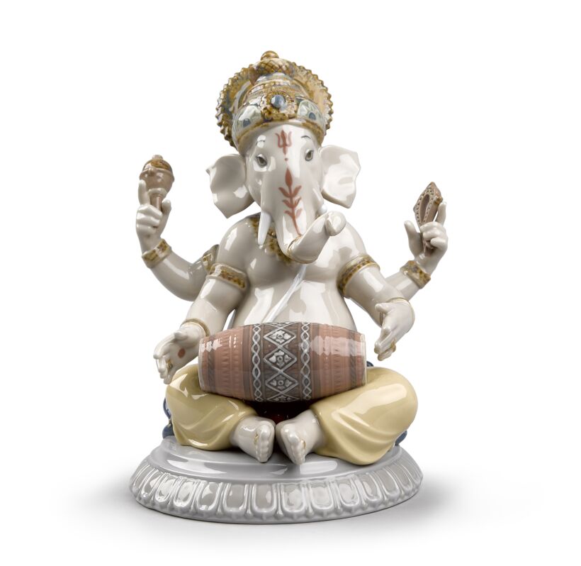 Lladro Mridangam Ganesha Indian Figurine