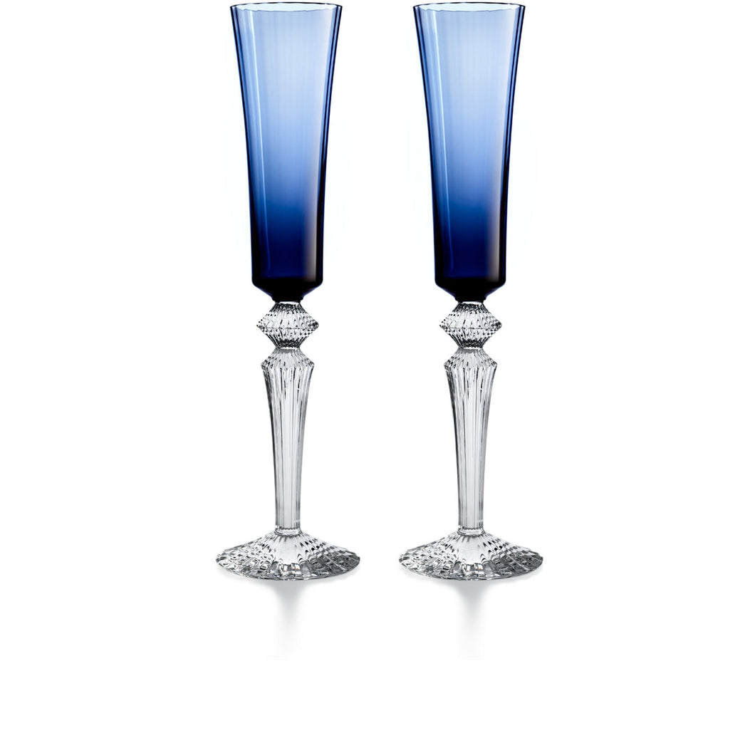 Baccarat Mille Nuits Flutissimo Champagne Flutes Midnight Blue Pair