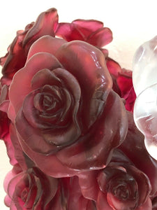 DAUM Pate De Verre Glass Red White Vase Rose Passion Limited Edition