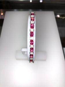 Authentic Sterling Silver Unique Zirconia Red Pink Bracelet Bangle Rhodium