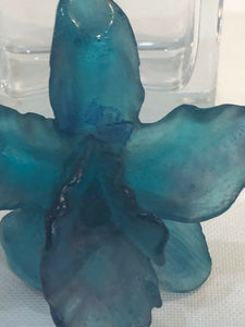 DAUM Pate De Verre Art Glass Crystal Perfume Bottle Blue Violet Cattleya