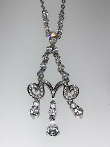 Sterling Silver Unique Chandelier Style Zirconia Rhodium Pendant Chain