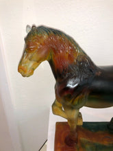 Load image into Gallery viewer, DAUM France Pate De Verre Tulip Art Glass Hadrien Limited Mare Horse Amber Green
