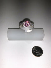 Load image into Gallery viewer, Sterling Silver Unique Zirconia Pink Tone Ring Rhodium Size 7

