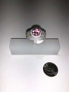 Sterling Silver Unique Zirconia Pink Tone Ring Rhodium Size 7