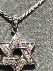 Unique One-of-a-kind 14k White Gold Diamond Pendant Necklace Star Of David