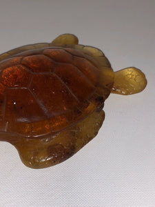 DAUM France Pate De Verre Art Glass Carps Turtle Amber