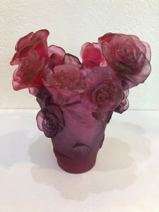 DAUM Pate De Verre Glass Red And Purple Vase Rose Passion Numbered Edition