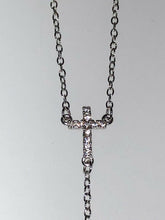 Load image into Gallery viewer, Sterling Silver Cross Heart Unique Zirconia Rhodium Pendant Chain
