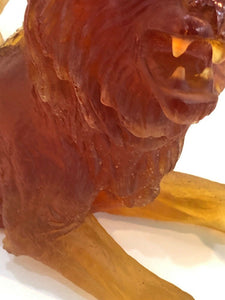 DAUM France Pate De Verre Art Glass Lion Amber