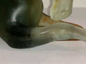 DAUM France Pate De Verre Tulip Art Glass Resting Mare Horse Amber Green