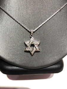 Unique One-of-a-kind 14k White Gold Diamond Pendant Necklace Star Of David
