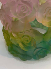 Load image into Gallery viewer, DAUM Pate De Verre Glass Green And Pink Candle Holder Rose Numbered Edition
