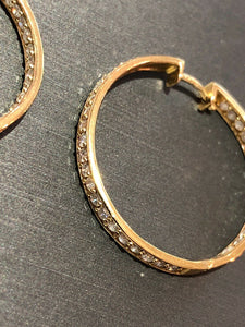 Unique 14k Yellow Gold Diamond Double Hoop Earrings