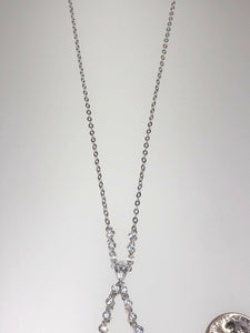 Sterling Silver Unique Chandelier Style Zirconia Rhodium Pendant Chain