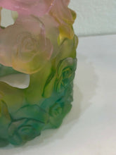 Load image into Gallery viewer, DAUM Pate De Verre Glass Green And Pink Candle Holder Rose Numbered Edition
