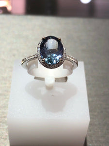 Unique 14k White Gold Diamond And Synthetic Tanzanite Ring