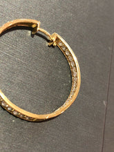 Load image into Gallery viewer, Unique 14k Yellow Gold Diamond Double Hoop Earrings
