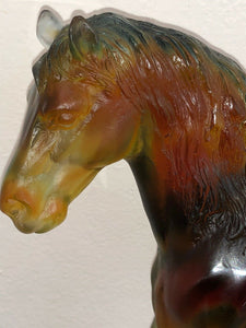 DAUM France Pate De Verre Tulip Art Glass Hadrien Limited Mare Horse Amber Green