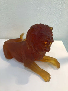 DAUM France Pate De Verre Art Glass Lion Amber