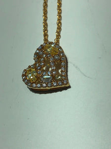 Sterling Silver Unique Zirconia Zircon Gold Heart Plate Pendant With Chain