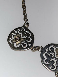 Authentic Vintage Pandora Pendant Necklace 14k Gold 16.5-17.5” Pearl Diamond