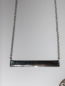 Sterling Silver Unique Bar Zirconia Rhodium Pendant Chain