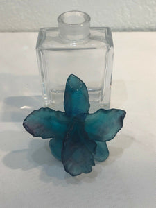 DAUM Pate De Verre Art Glass Crystal Perfume Bottle Blue Violet Cattleya