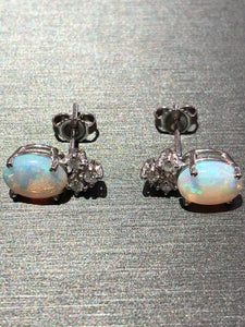 Unique 14k White Gold Diamond And Opal Earrings