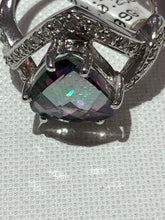 Load image into Gallery viewer, Unique 14k White Gold Mystic Rainbow Topaz Ring Diamonds
