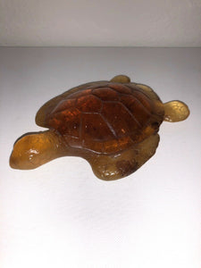 DAUM France Pate De Verre Art Glass Carps Turtle Amber